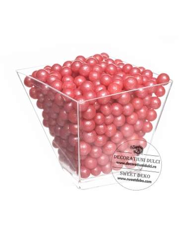 Perle din zahar rosu corai 4mm, 100g.