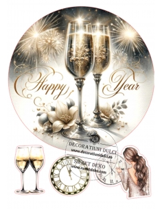 New Year champagne glasses,...