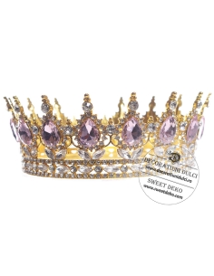 Cake Decoration Crown | Gold with Pink Stones