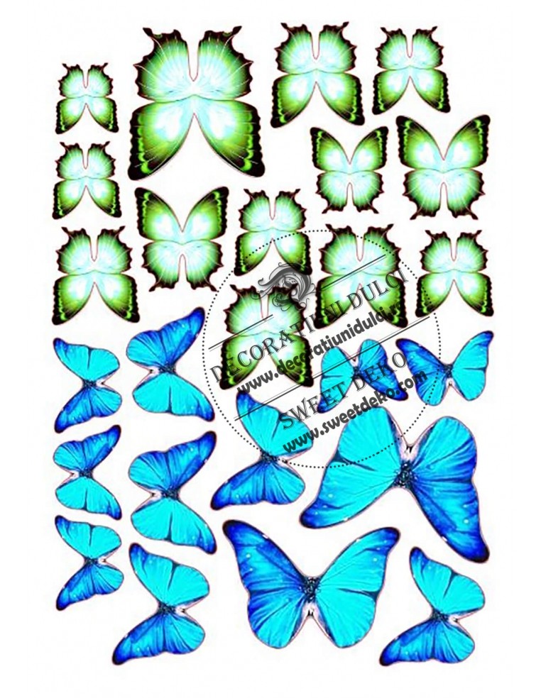 Image comestibles bleu papillons verts